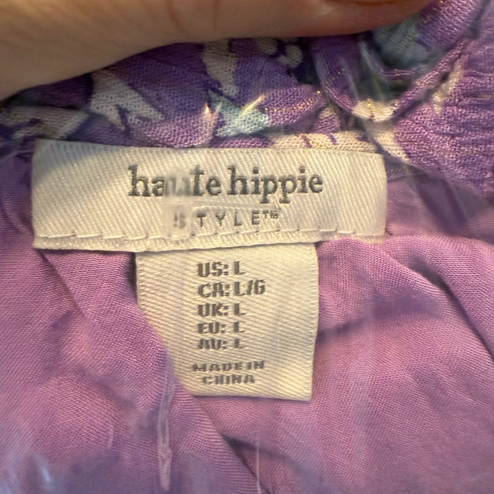 Haute Hippie Purple & Gold Metallic Floral Mini Dress Size large - Picture 10 of 13